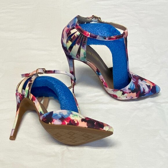 Dream Pairs Oppointed 7.5 Floral T-Strap Closed Toe Stiletto Heel Dress Pumps - Picture 3 of 12